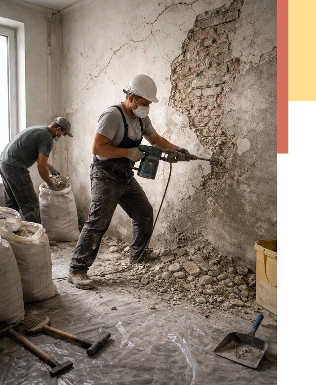 Демонтаж штукатурки со стен в Осинниках от 7381 руб/м² — быстро и недорого | ОТДЕЛОЧНИК-Снн