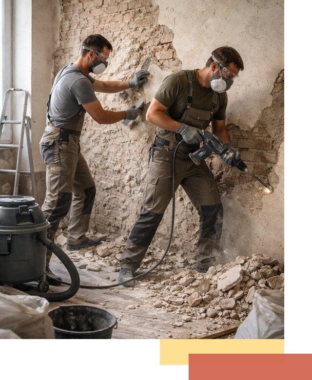 Демонтаж штукатурки со стен в Осинниках быстро и аккуратно