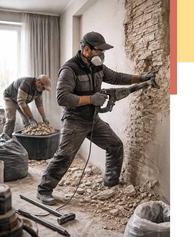 Демонтаж декоративного камня в Осинниках от 1486 руб/м² — быстро и недорого | ОТДЕЛОЧНИК-Снн