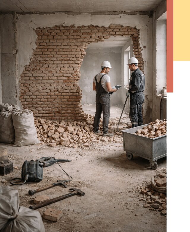 Демонтаж кирпичных стен в Осинниках от 4305 руб. — быстро, недорого, под ключ | ОТДЕЛОЧНИК-Снн