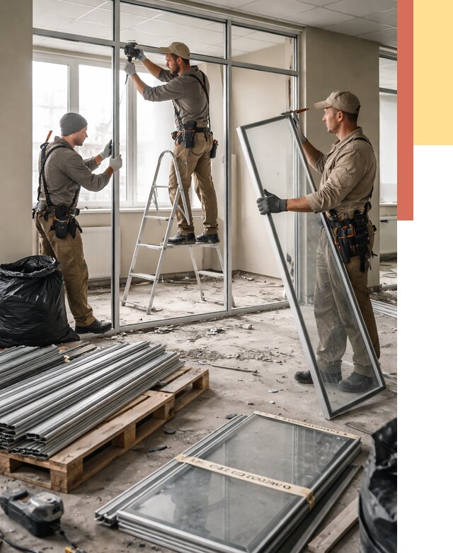 Демонтаж алюминиевых перегородок в Осинниках от 4305 руб. — быстро и недорого | ОТДЕЛОЧНИК-Снн