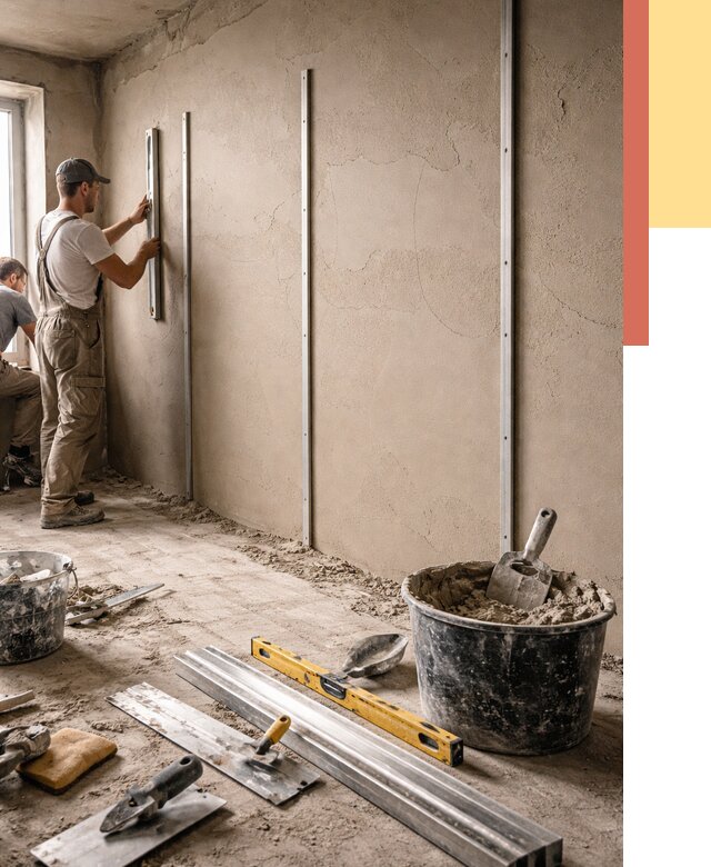 Штукатурка стен по маякам в Осинниках от 5638 руб./м² — выравнивание под ключ | ОТДЕЛОЧНИК-Снн