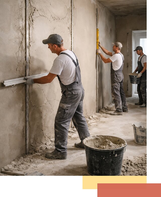 Штукатурка стен по маякам в Осинниках — точная и ровная поверхность