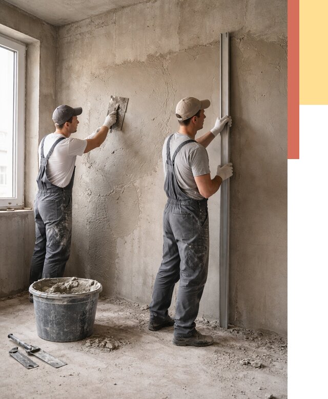 Штукатурка бетонных стен в Осинниках от 4613 руб/м² — качественно и быстро | ОТДЕЛОЧНИК-Снн