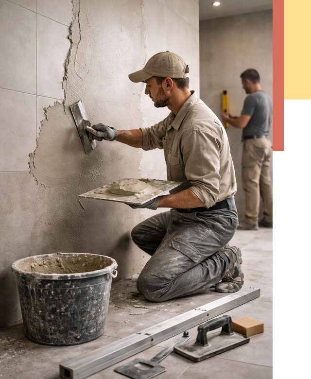 Штукатурка стен в ванной в Осинниках от 4613 руб./м² — выравнивание под ключ | ОТДЕЛОЧНИК-Снн