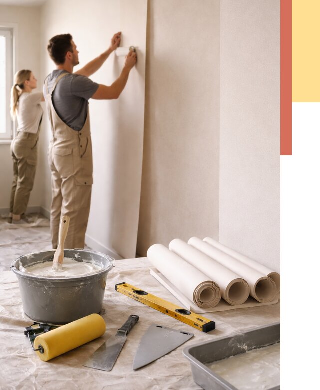 Поклейка бумажных обоев в Осинниках от 5638 руб./м2 — быстро и недорого | ОТДЕЛОЧНИК-Снн