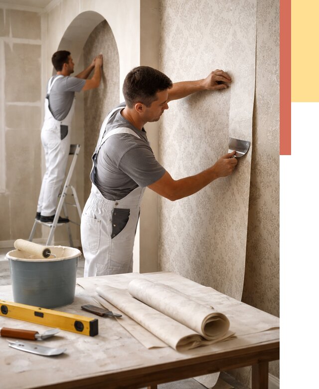 Поклейка обоев на сложные стены в Осинниках от 2870 руб. под ключ | ОТДЕЛОЧНИК-Снн