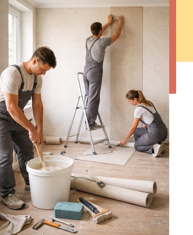 Оклейка стен обоями в Осинниках от 3588 руб/м2 — быстро и недорого | ОТДЕЛОЧНИК-Снн