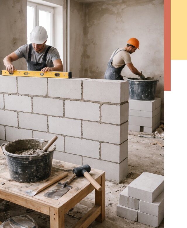 Кладка перегородок из газобетона в Осинниках от 3280 руб. под ключ | ОТДЕЛОЧНИК-Снн