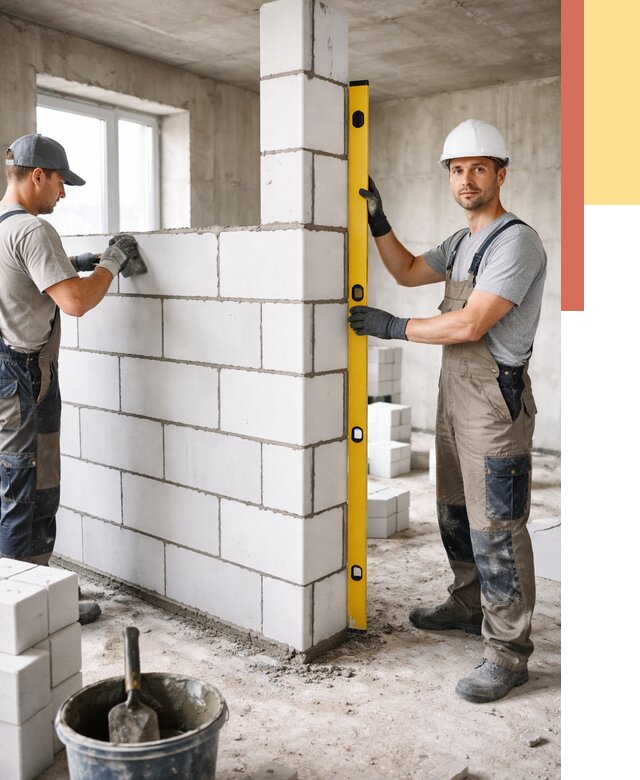 Кладка перегородок из пеноблока в Осинниках от 1845 руб. под ключ | ОТДЕЛОЧНИК-Снн