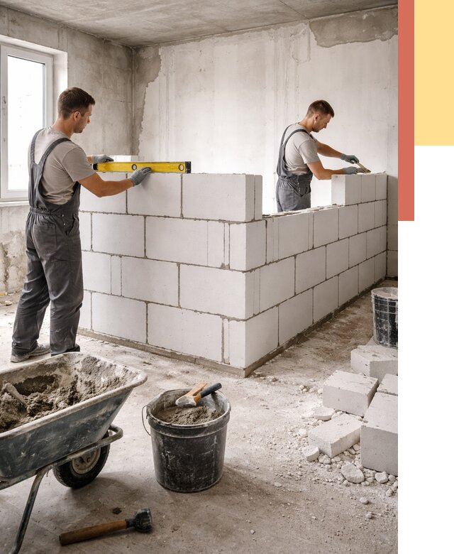 Кладка перегородок из ПГП в Осинниках от 2563 руб./м2 — монтаж и возведение под ключ | ОТДЕЛОЧНИК-Снн