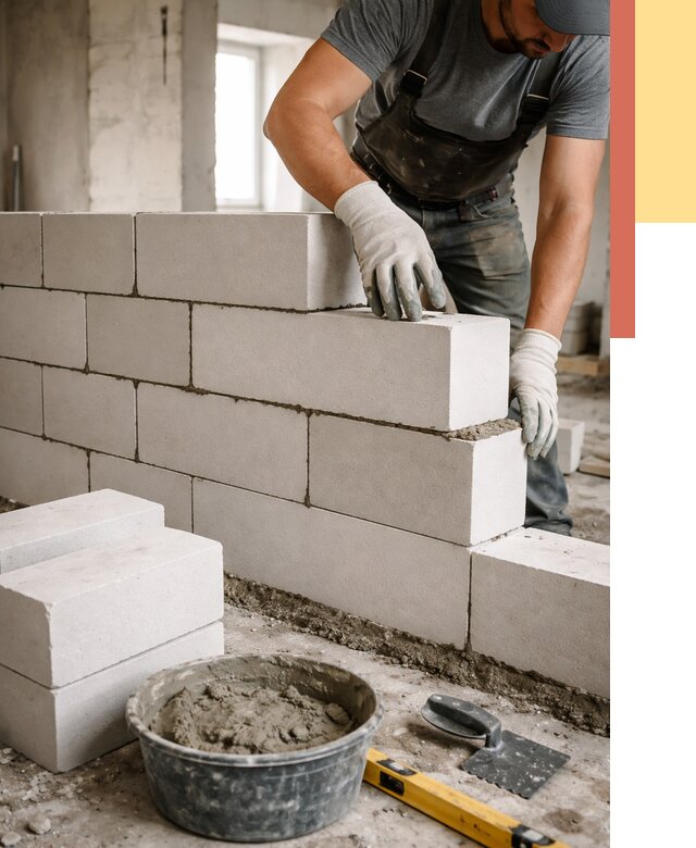 Кладка перегородок из силикатного блока в Осинниках от 4100 руб. под ключ | ОТДЕЛОЧНИК-Снн