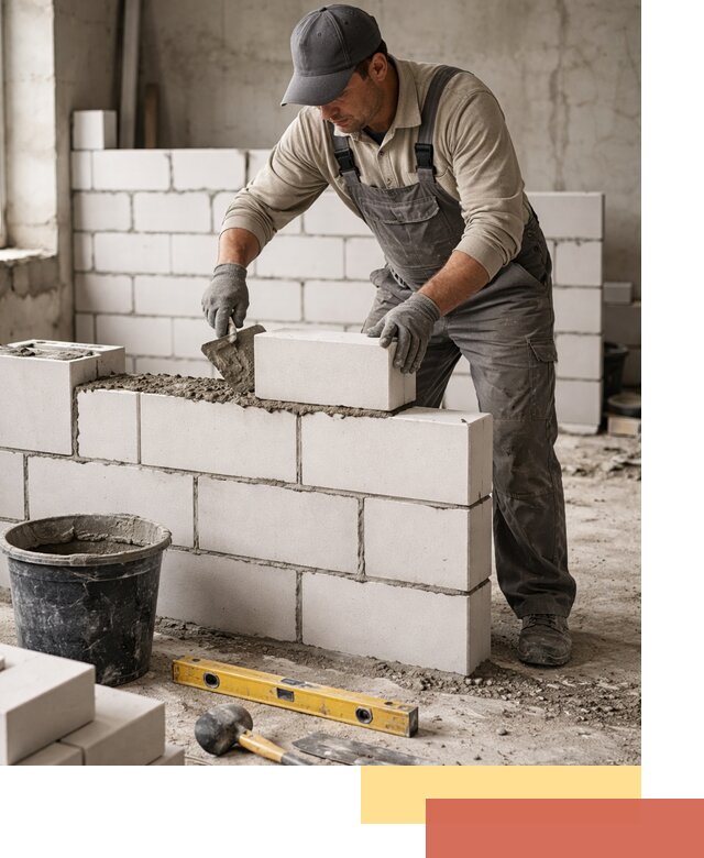 Кладка перегородок из силикатного блока в Осинниках