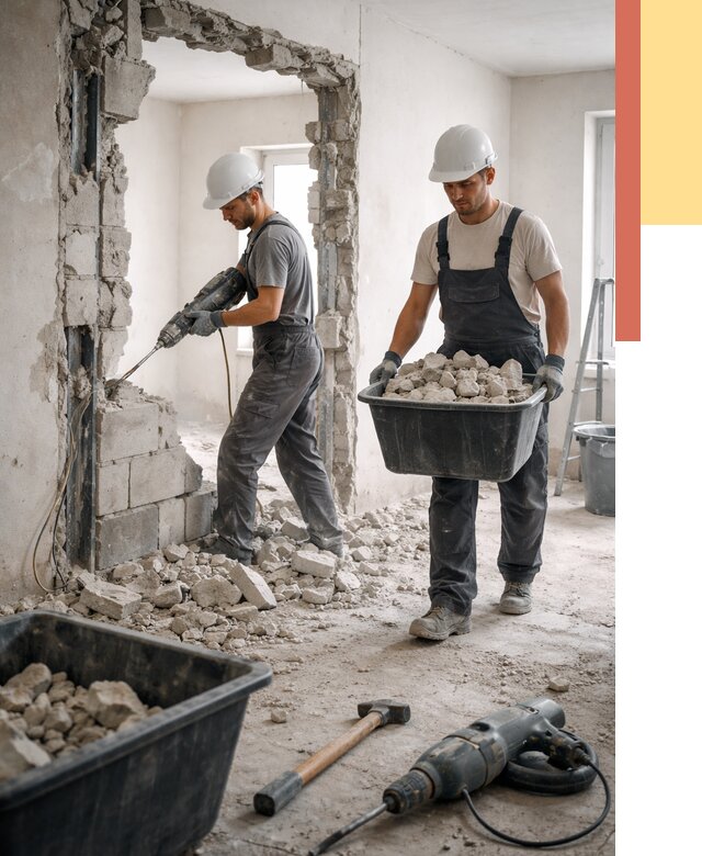 Демонтаж блоковых перегородок в Осинниках от 3844 руб. — быстро и недорого | ОТДЕЛОЧНИК-Снн