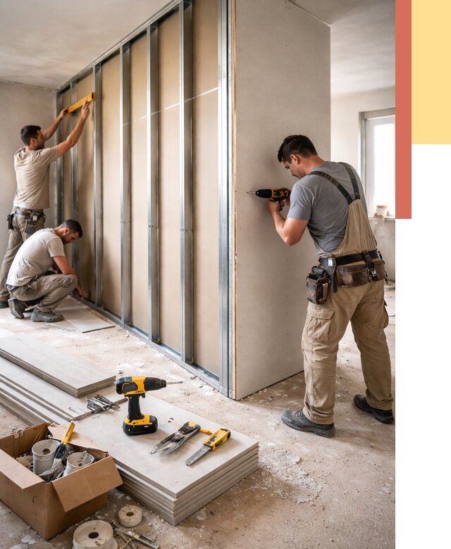 Монтаж однослойной перегородки из гипсокартона в Осинниках от 666 руб. | ОТДЕЛОЧНИК-Снн