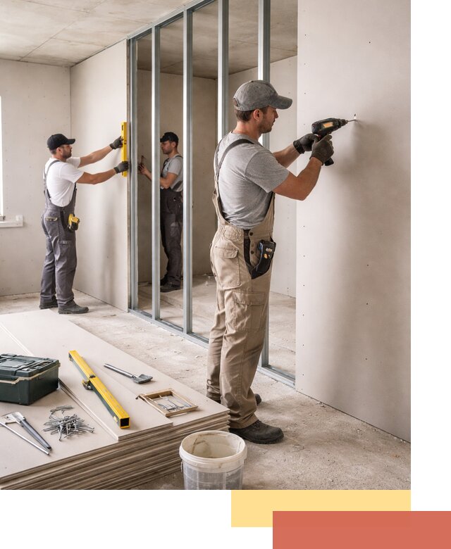 Однослойная перегородка из гипсокартона в Осинниках под ключ, монтаж и отделка