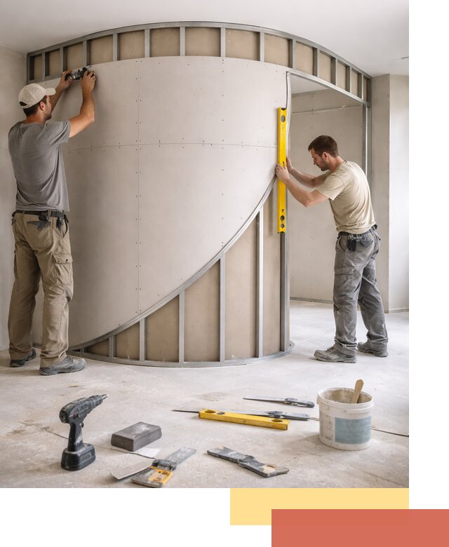 Радиусная перегородка из гипсокартона в Осинниках под ключ