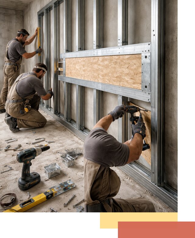 Усиленная перегородка для крепления тяжёлых конструкций в Осинниках