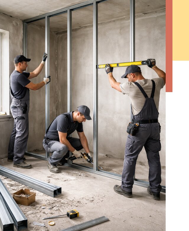 Монтаж каркаса перегородки из профиля в Осинниках от 769 руб. | ОТДЕЛОЧНИК-Снн