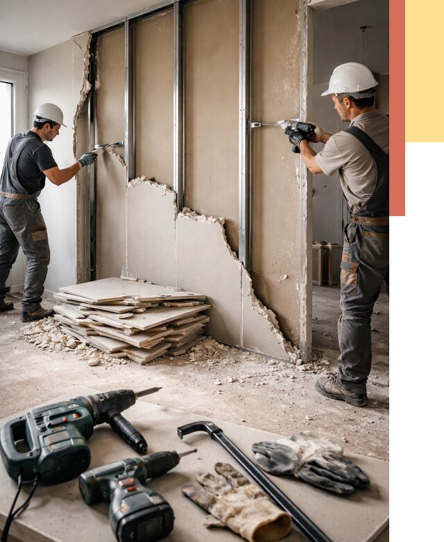 Демонтаж перегородки из гипсокартона в Осинниках от 1230 руб. быстро и недорого | ОТДЕЛОЧНИК-Снн