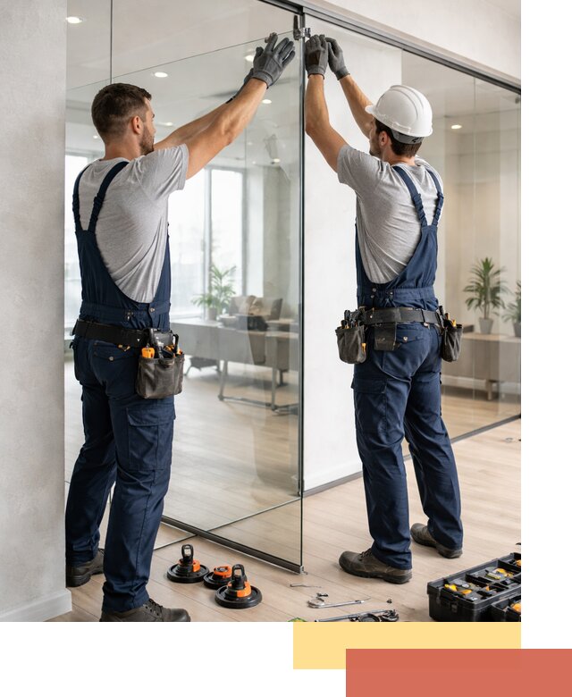 Безрамные стеклянные перегородки под ключ в Осинниках