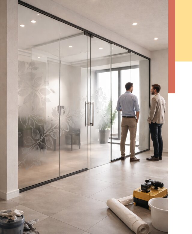 Стеклянные перегородки с рисунком в Осинниках от 12814 руб. монтаж и нанесение | ОТДЕЛОЧНИК-Снн