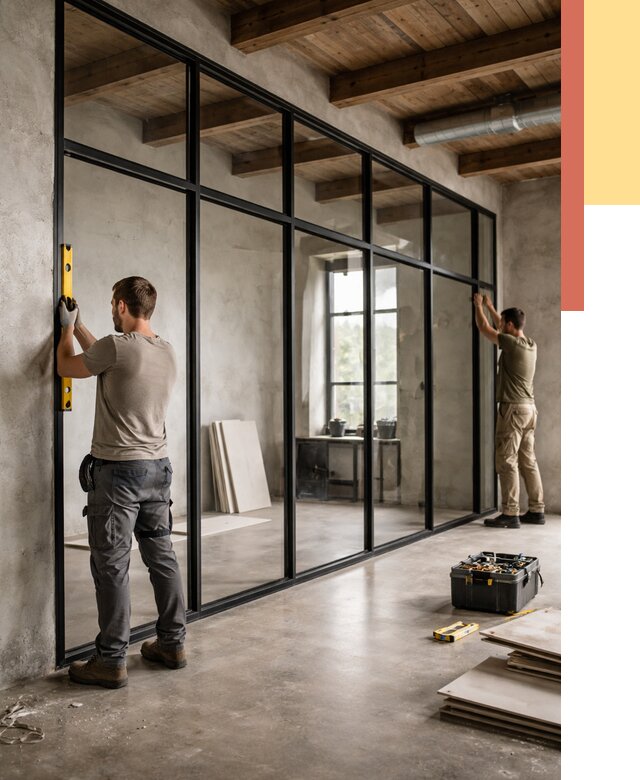 Стеклянные перегородки лофт в Осинниках от 10764 руб. под ключ | ОТДЕЛОЧНИК-Снн