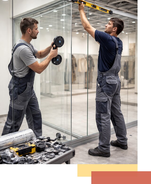 Стеклянные перегородки для магазинов в Осинниках — монтаж и установка