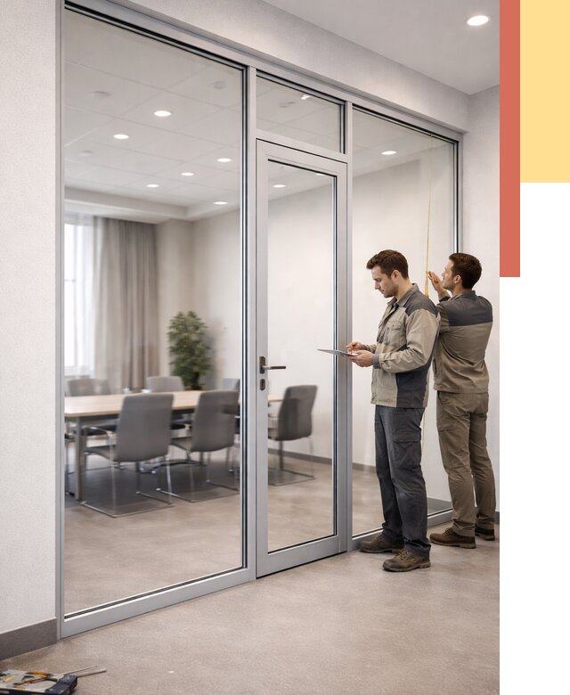 Установка и монтаж алюминиевых перегородок со стеклом в Осинниках от 8406 руб. | ОТДЕЛОЧНИК-Снн