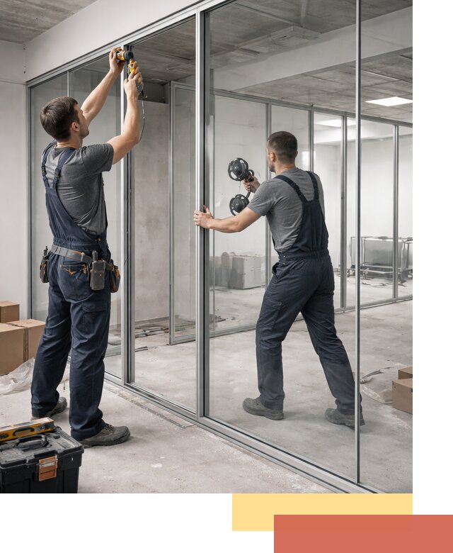 Алюминиевые перегородки со стеклом в Осинниках — изготовление и монтаж