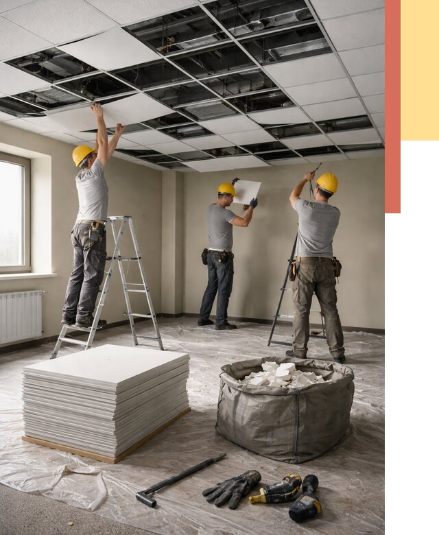 Демонтаж потолка Армстронг в Осинниках от 4613 руб. быстро и недорого | ОТДЕЛОЧНИК-Снн