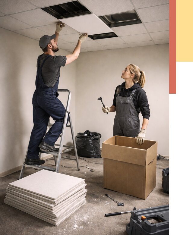 Демонтаж потолочной плитки в Осинниках от 4613 руб. быстро и недорого | ОТДЕЛОЧНИК-Снн