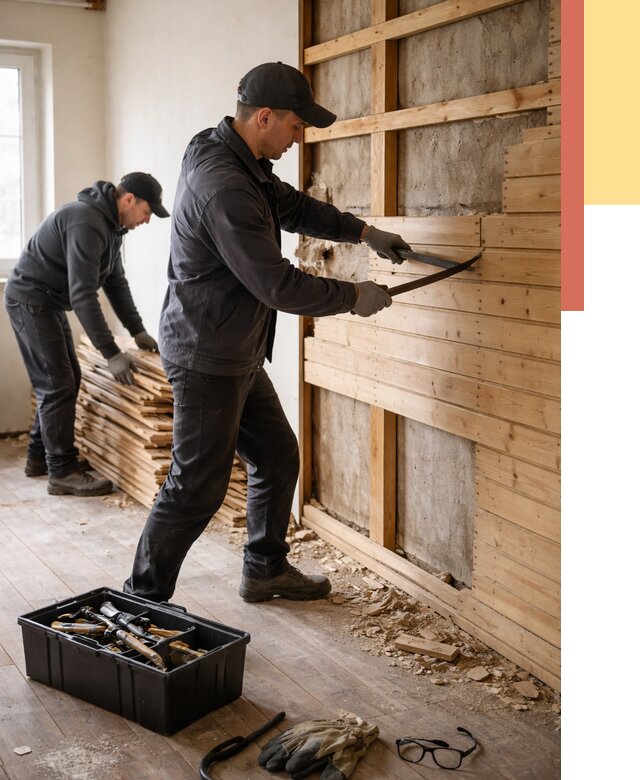 Демонтаж вагонки в Осинниках от 3895 руб/м2 — быстро и недорого | ОТДЕЛОЧНИК-Снн