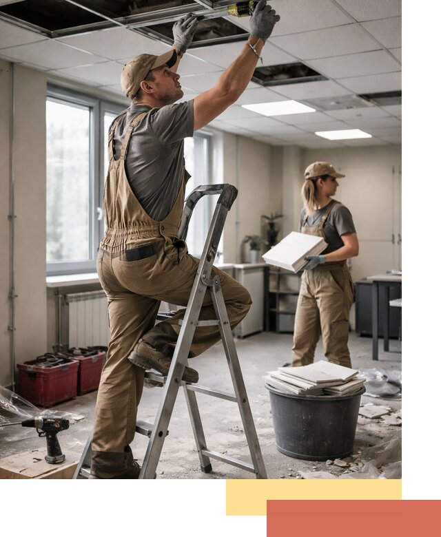 Ремонт потолка Армстронг и замена плит в Осинниках