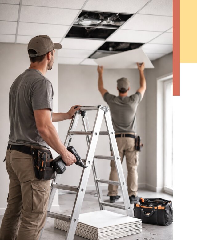 Обслуживание подвесного потолка в Осинниках от 3588 руб. — быстро и недорого | ОТДЕЛОЧНИК-Снн