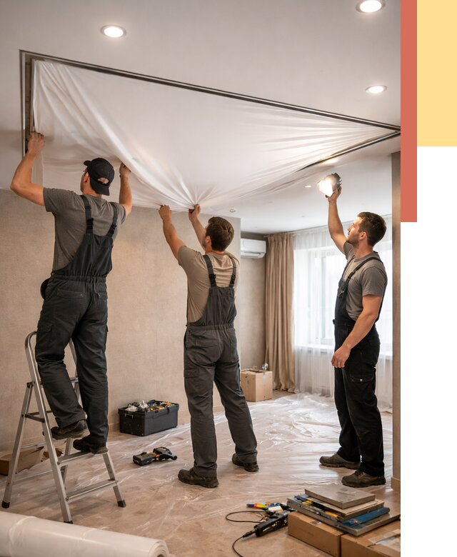 Монтаж ПВХ натяжного потолка в Осинниках от 3588 руб. под ключ | ОТДЕЛОЧНИК-Снн