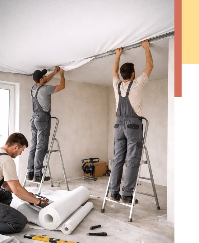 Монтаж тканевого натяжного потолка в Осинниках от 3588 руб. под ключ | ОТДЕЛОЧНИК-Снн