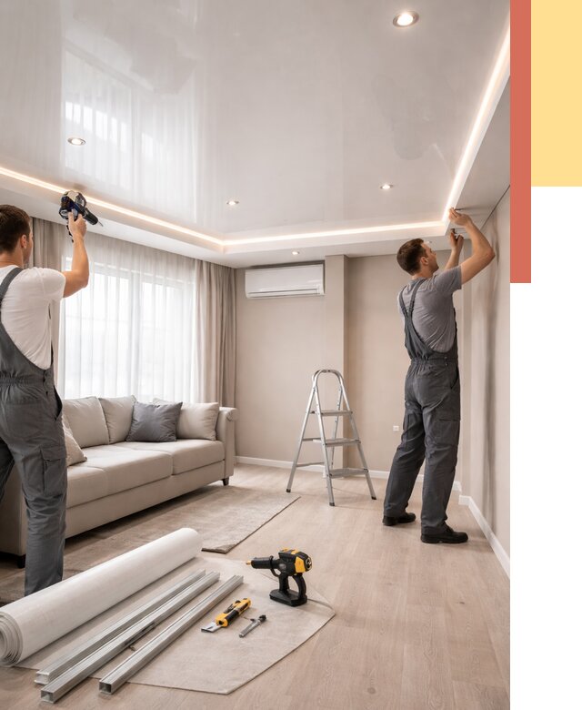 Монтаж глянцевого натяжного потолка в Осинниках от 769 руб. под ключ | ОТДЕЛОЧНИК-Снн