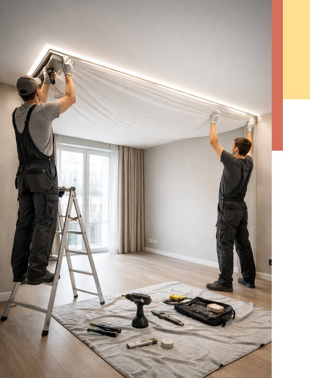 Монтаж парящего натяжного потолка в Осинниках от 4613 руб. быстро и недорого | ОТДЕЛОЧНИК-Снн