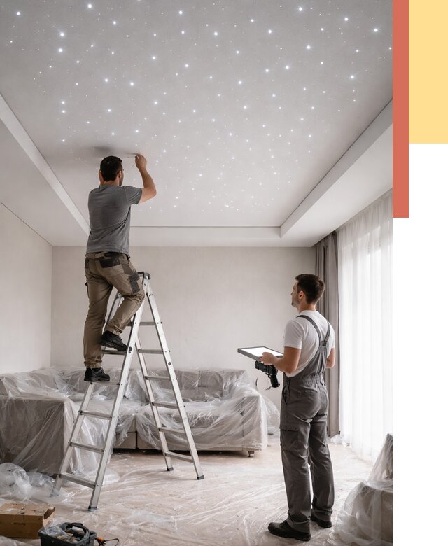 Монтаж натяжного потолка «звездное небо» в Осинниках от 6663 руб. | ОТДЕЛОЧНИК-Снн