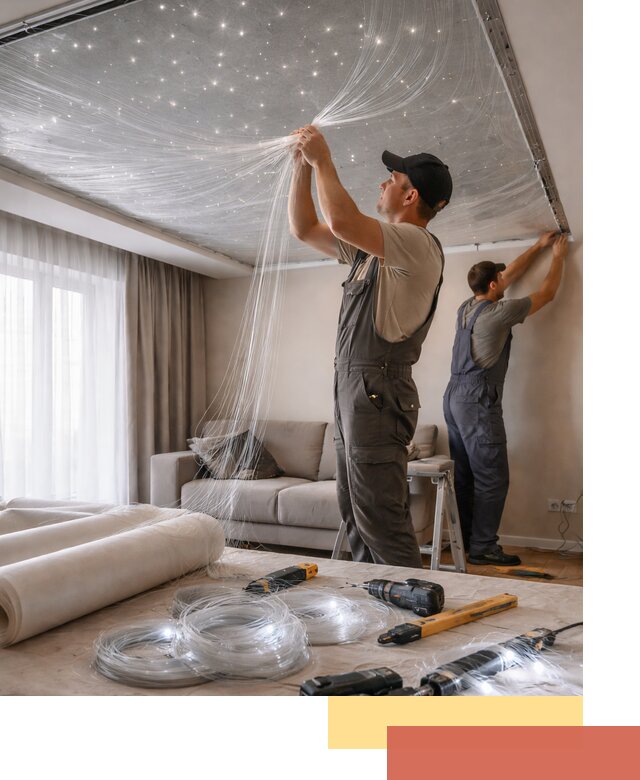 Монтаж натяжного потолка «Звездное небо» в Осинниках