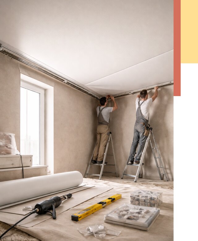 Монтаж натяжного потолка в спальне в Осинниках от 3895 руб. под ключ | ОТДЕЛОЧНИК-Снн