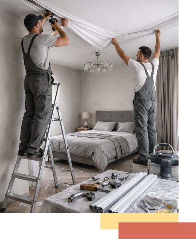 Монтаж натяжного потолка в спальне в Осинниках