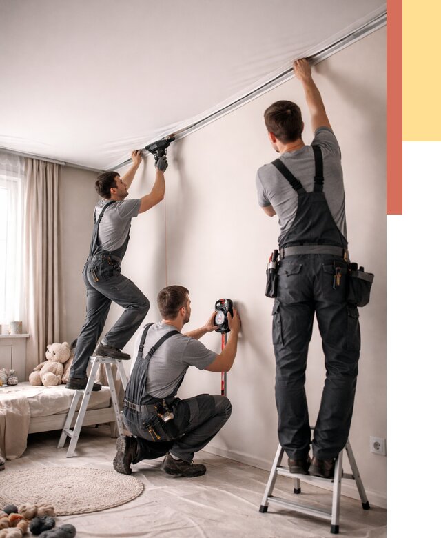 Монтаж натяжного потолка в детской в Осинниках от 3588 руб. — быстро и недорого | ОТДЕЛОЧНИК-Снн