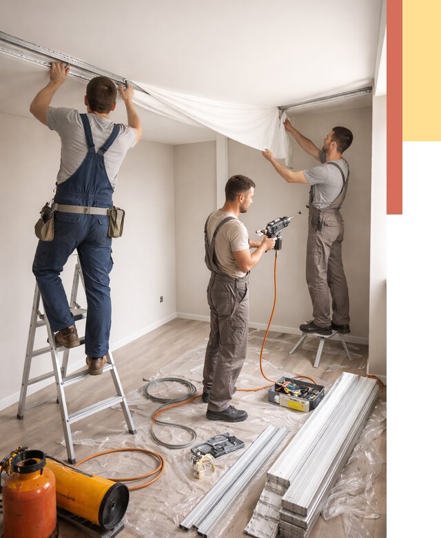 Монтаж натяжного потолка в студии в Осинниках от 5638 руб. — быстро и недорого | ОТДЕЛОЧНИК-Снн