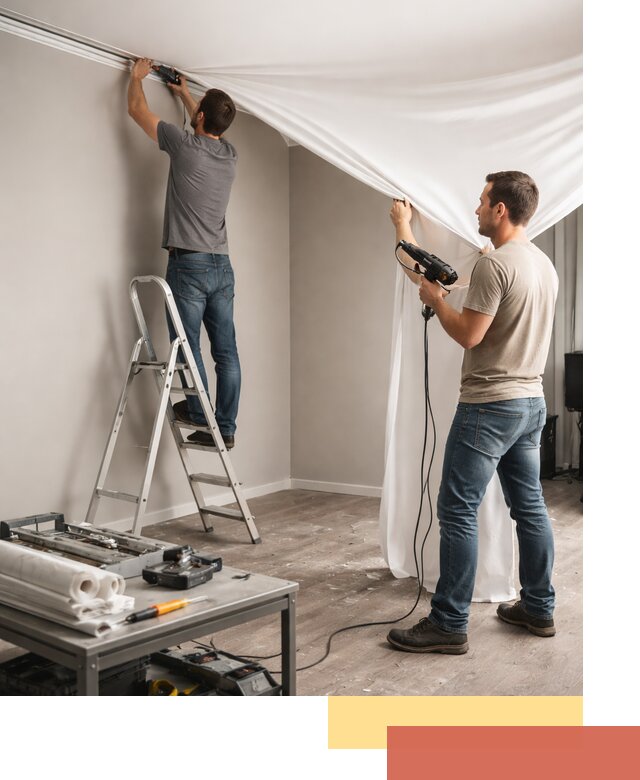 Монтаж натяжного потолка в студии в Осинниках