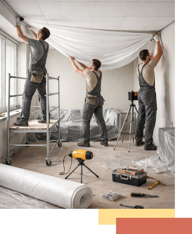 Монтаж натяжного потолка в офисе в Осинниках