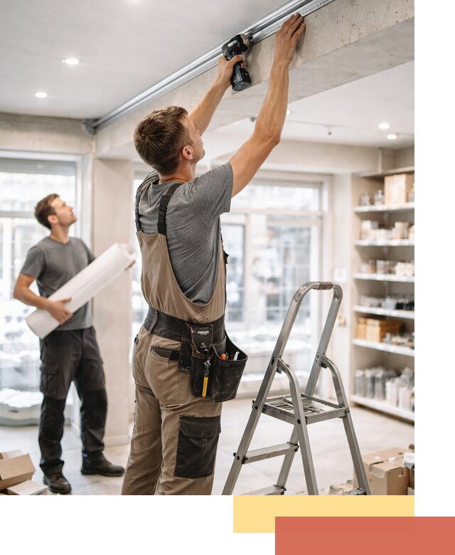 Монтаж натяжных потолков в магазине в Осинниках