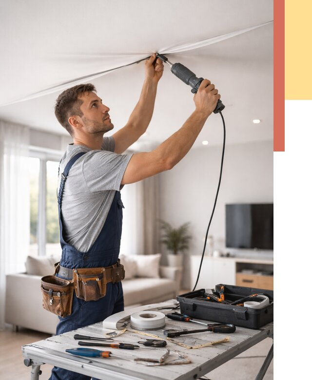 Ремонт натяжных потолков в Осинниках от 9738 руб. под ключ — ОТДЕЛОЧНИК-Снн