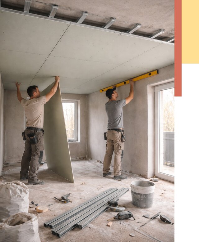 Одноуровневый потолок из гипсокартона в Осинниках от 769 руб. — монтаж под ключ | ОТДЕЛОЧНИК-Снн